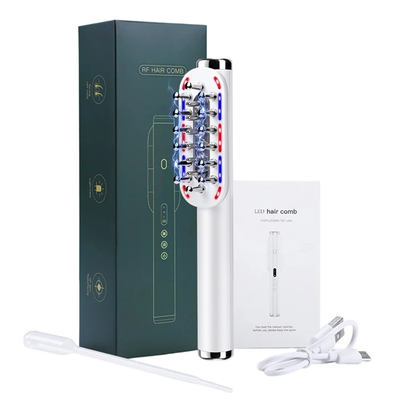 k339 RF Hair Growth Comb LED Light Therapy Scalp Care EMS Microcurrent Electric Massage Instrument - White