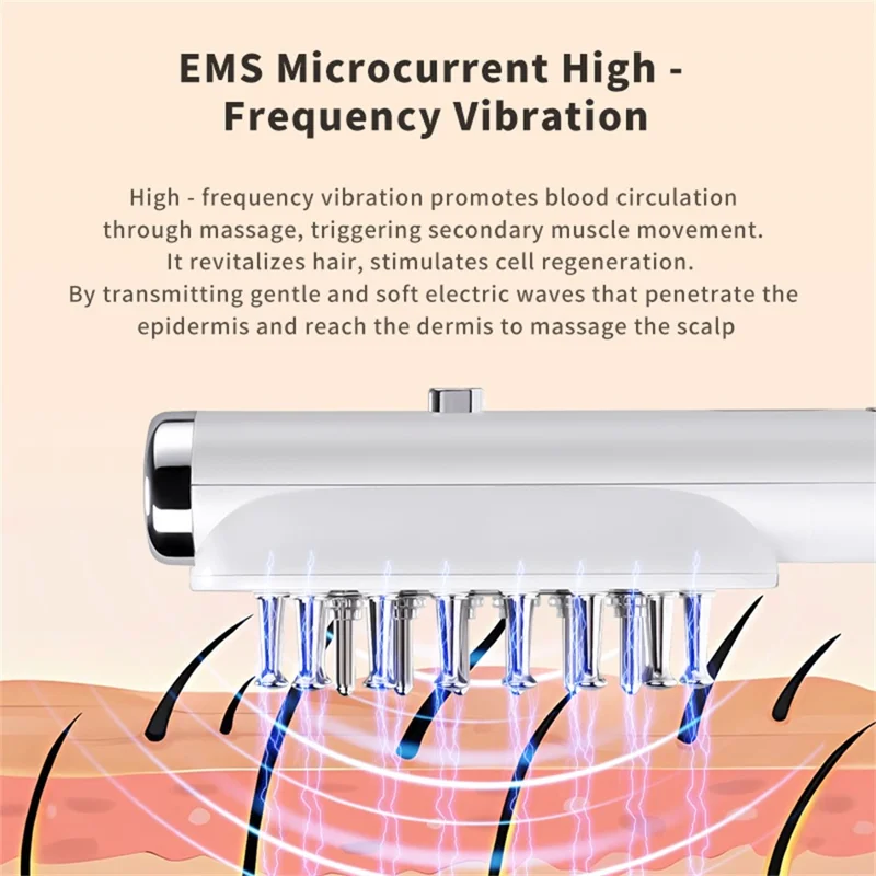 k339 RF Hair Growth Comb LED Light Therapy Scalp Care EMS Microcurrent Electric Massage Instrument - White
