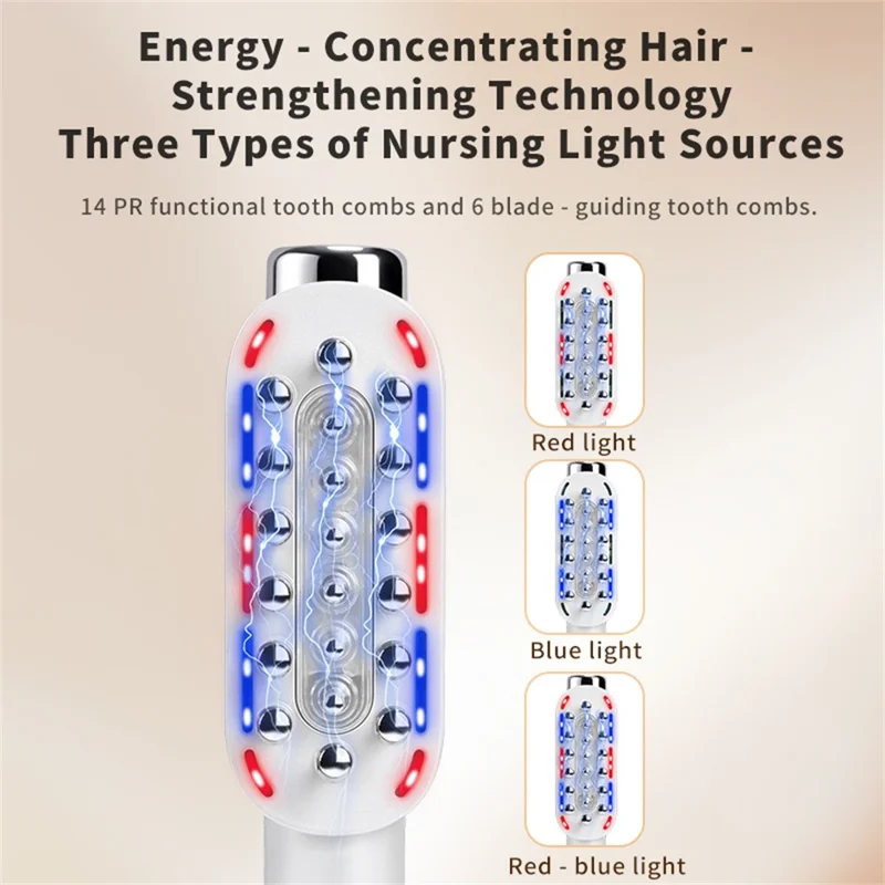 Pente K339 de Crescimento Capilar com RF, Terapia com Luz LED, Cuidado do Couro Cabeludo, Instrumento de Massagem Elétrica com Microcorrente EMS - Preto