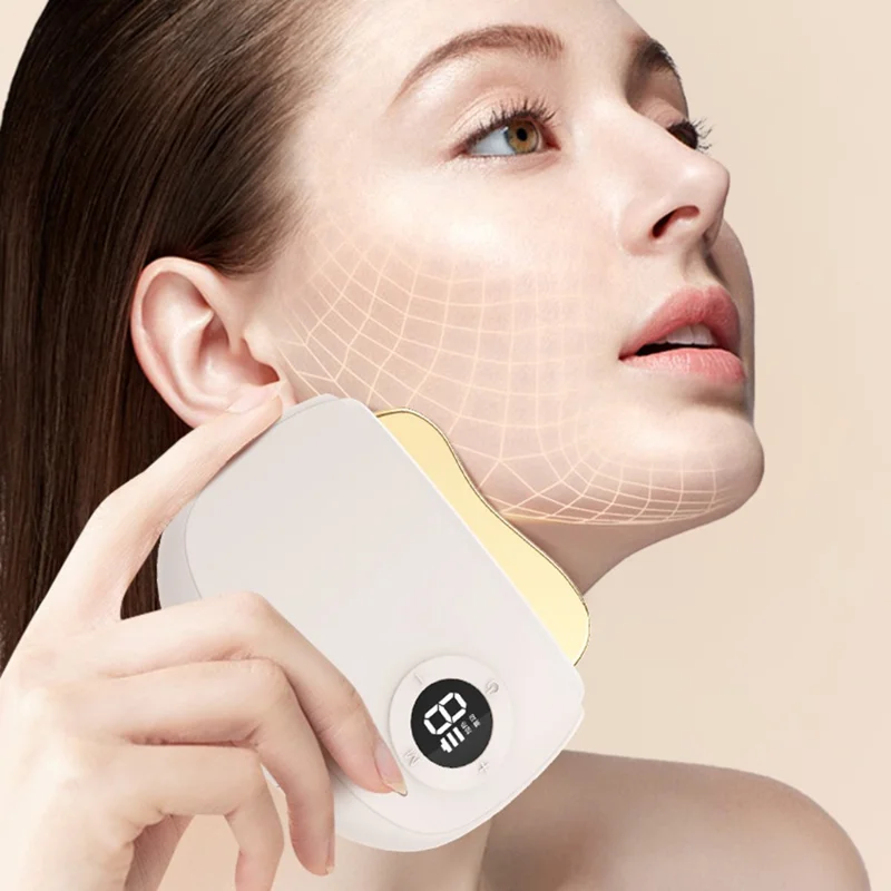 2386 Microcurrent Neck Massager 9 Levels Heating Vibration Electric Scraping Board for Full Body - Apricot