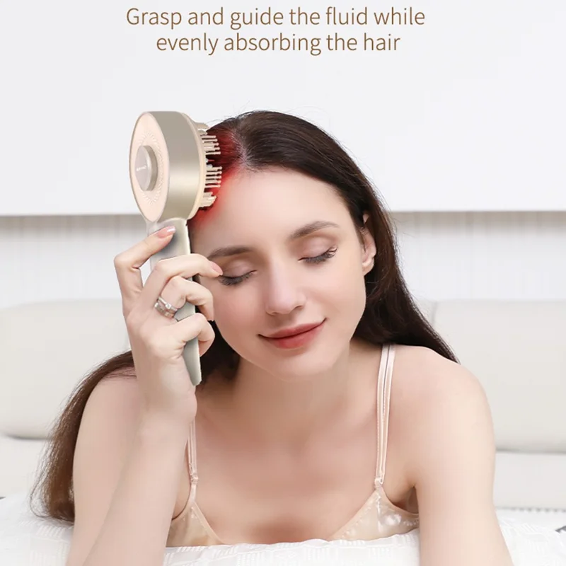 ST-1503 Electric Massage Comb EMS Red Light Hair Care Device with 4 Modes for Scalp Treatment - Gold