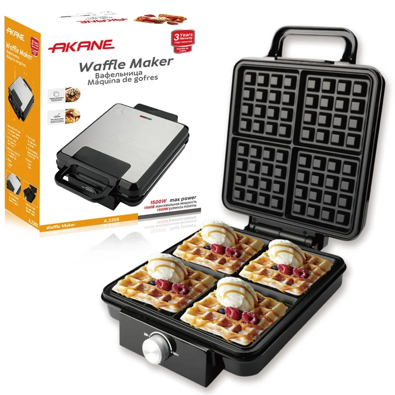 AKANE A.2208 4-Slice Waffle Maker Double-sided Heated Electric Breakfast Machine, EU Plug (BPA Free, No FDA)