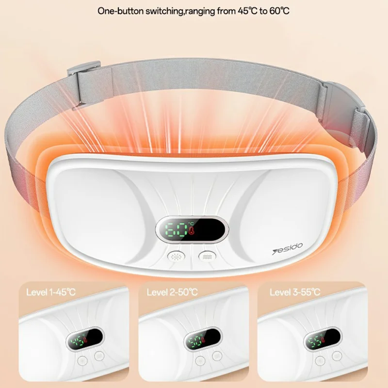 حزام التدفئة والتدليك الكهربائي YESIDO MG28 لتدفئة الرحم / الخصر بشاشة رقمية و3 أنماط اهتزاز و4 إعدادات حرارة - أبيض