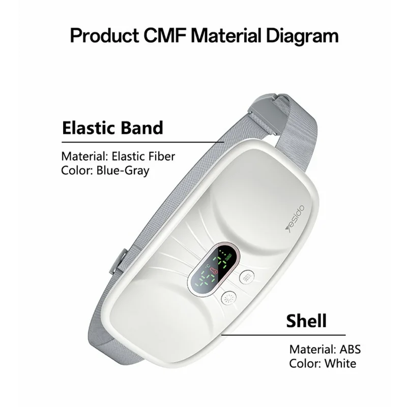 حزام التدفئة والتدليك الكهربائي YESIDO MG28 لتدفئة الرحم / الخصر بشاشة رقمية و3 أنماط اهتزاز و4 إعدادات حرارة - أبيض