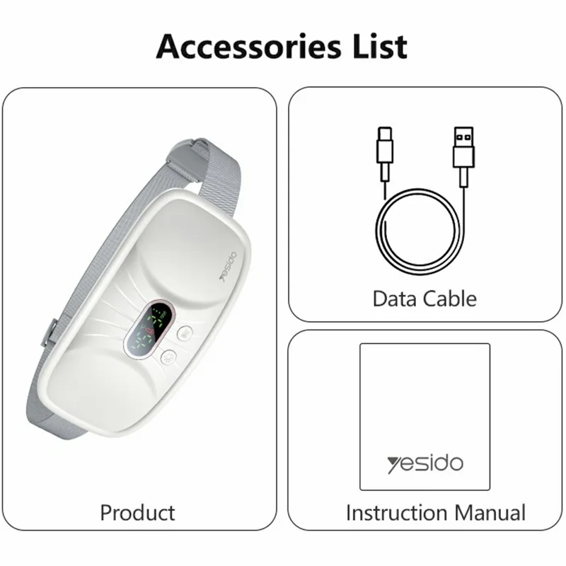 حزام التدفئة والتدليك الكهربائي YESIDO MG28 لتدفئة الرحم / الخصر بشاشة رقمية و3 أنماط اهتزاز و4 إعدادات حرارة - أبيض