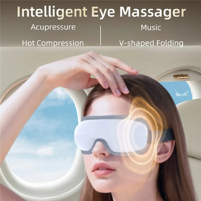 جهاز تدليك العين الذكي ST-210، قناع نوم بعلاج حراري وتدليك بالضغط الهوائي مع دعم الموسيقى عبر بلوتوث - أبيض