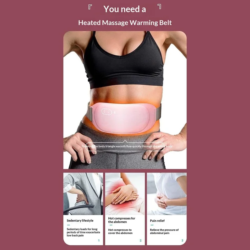 P2 Electric Heated Massage Belt 5000mAh Battery Bluetooth-compatible APP Control Graphene Warming Waist Belt for Menstrual Care - Pink