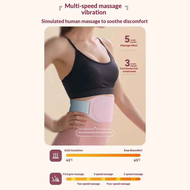 P2 Electric Heated Massage Belt 5000mAh Battery Bluetooth-compatible APP Control Graphene Warming Waist Belt for Menstrual Care - Pink