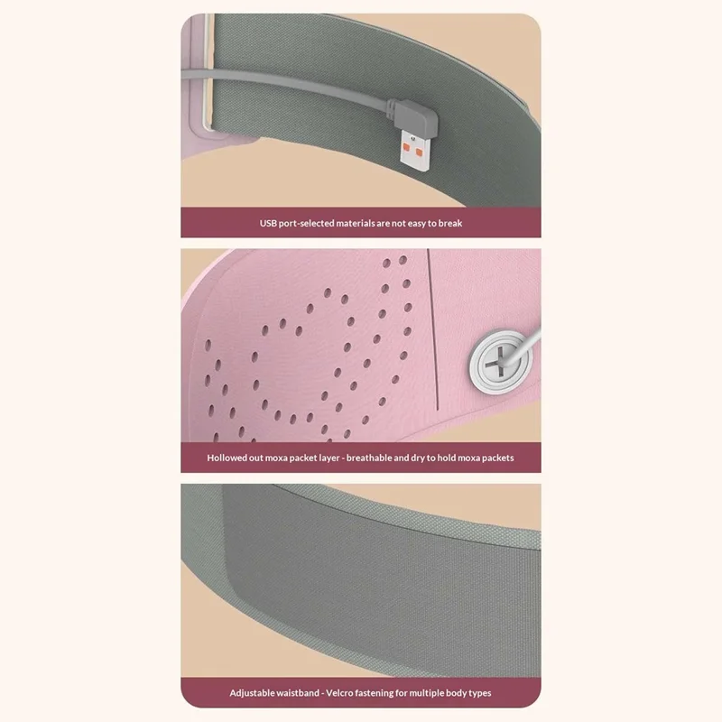 P2 Electric Heated Massage Belt 5000mAh Battery Bluetooth-compatible APP Control Graphene Warming Waist Belt for Menstrual Care - Pink