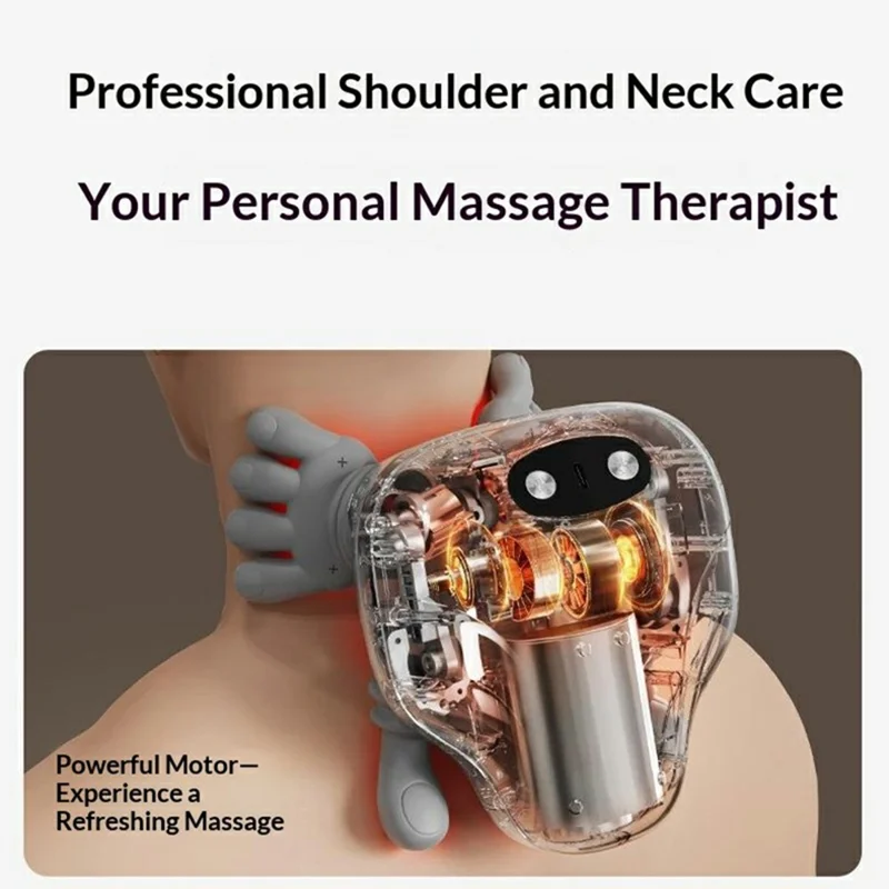 Shoulder Neck Massager Red Light Heat Therapy Bionic Hand Kneading Wireless Cervical Massager - Grey