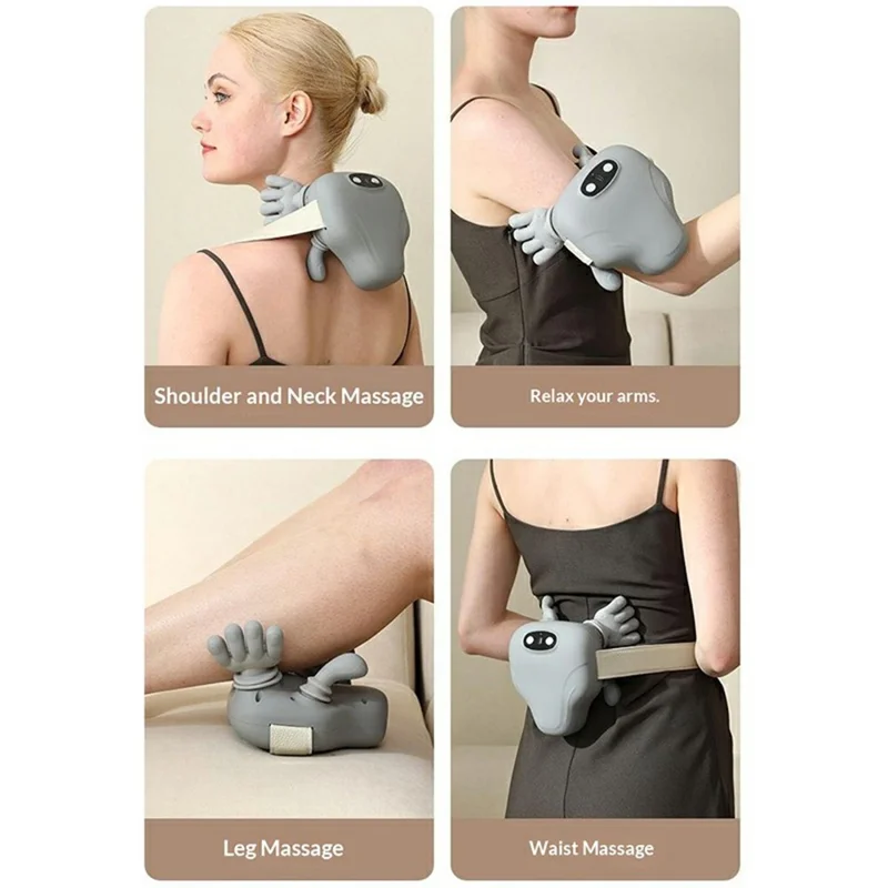 Shoulder Neck Massager Red Light Heat Therapy Bionic Hand Kneading Wireless Cervical Massager - Grey