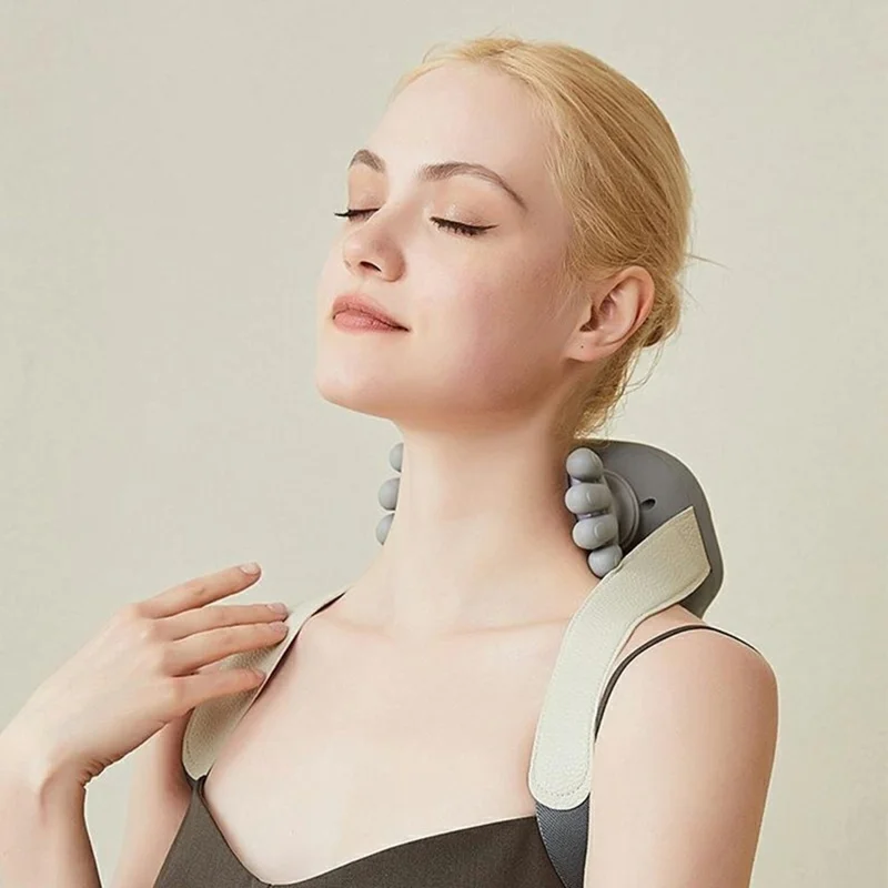 Shoulder Neck Massager Red Light Heat Therapy Bionic Hand Kneading Wireless Cervical Massager - Grey