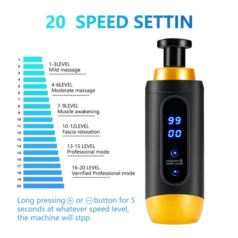 QY-005 20 Gears Massage Tool Massage Gun Muscle Relaxing Massager with 6 Massage Heads - White//EU Plug