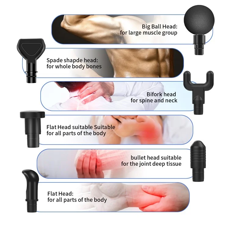 QY-006 Touch Screen Wiederaufladbare 20-Gang-Vibrationsmassagegerät zur Muskelentspannung, Schmerzlinderung im Körper und Faszienlockerung mit 6 Massageköpfen - Gold/EU-Stecker