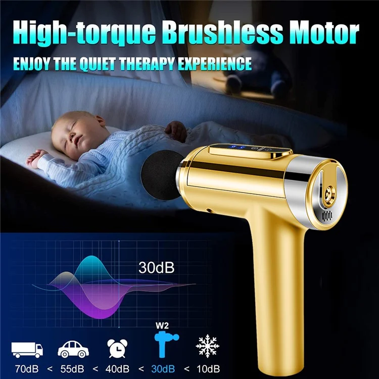 QY-007 Electroplated Style Rechargeable 20-Gear Whole Body Deep Tissue Muscle Relaxation Massager Pain Relieve Fascia Massage Gun with 6 Massage Head - Silver/US Plug