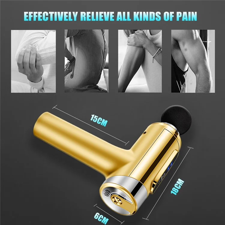 QY-007 Electroplated Style Rechargeable 20-Gear Whole Body Deep Tissue Muscle Relaxation Massager Pain Relieve Fascia Massage Gun with 6 Massage Head - Silver/US Plug