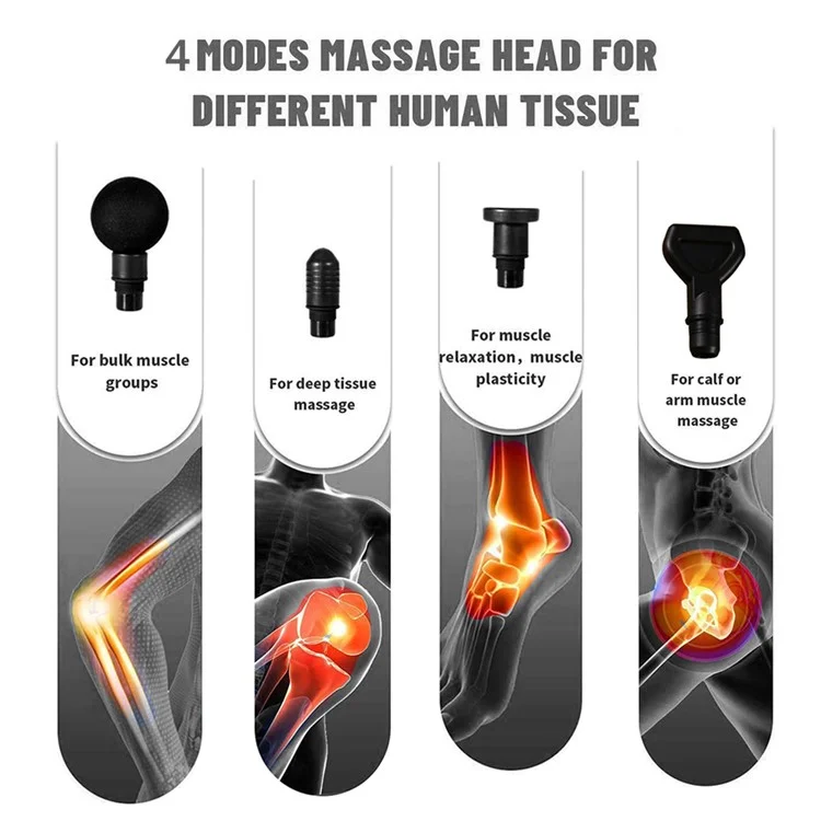 QY-M13 Mini Wiederaufladbar 4-gang-schwingungsmuskel-entspannung Massagebodus Körper Schmerzen Lindern Kabellose Tiefgewebe-faszienmassage-pistole Mit 4 Massagekopf - Grau
