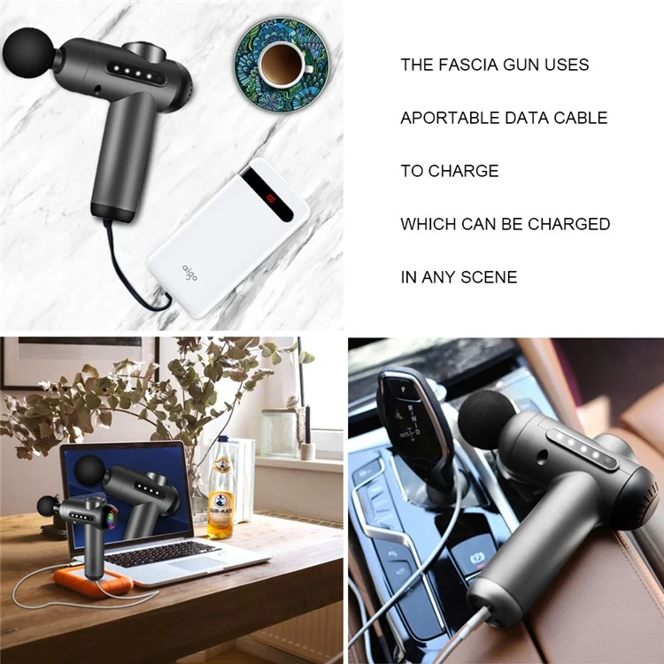 QY-M13 Mini Rechargeable 4-Gear Vibration Muscle Relaxation Massager Body Pain Relieve Cordless Deep Tissue Fascia Massage Gun with 4 Massage Head - Yellow