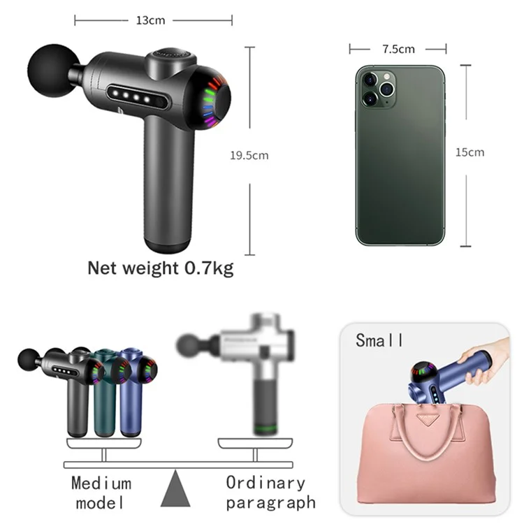 QY-M13 Mini Rechargeable 4-Gear Vibration Muscle Relaxation Massager Body Pain Relieve Cordless Deep Tissue Fascia Massage Gun with 4 Massage Head - Yellow