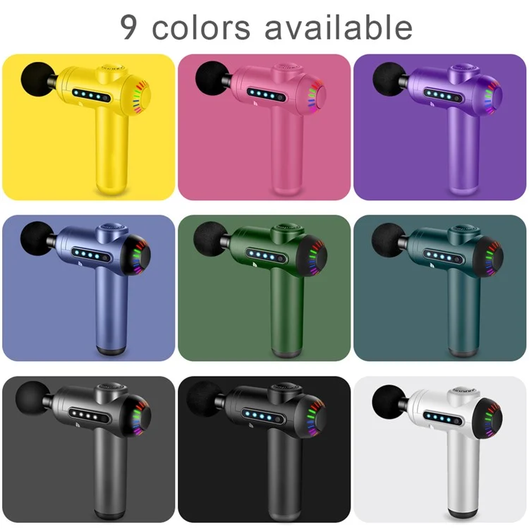 QY-M13 Mini Rechargeable 4-Gear Vibration Muscle Relaxation Massager Body Pain Relieve Cordless Deep Tissue Fascia Massage Gun with 4 Massage Head - Yellow