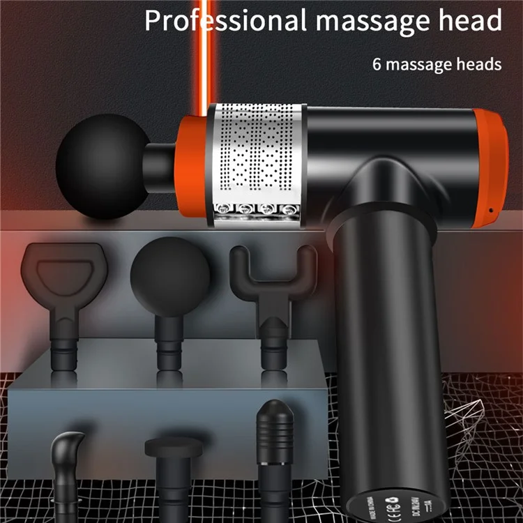 QY-08 20-Gang-Vibrations-Elektronik-Muskelentspannungs-Schmerzlinderungs-Massagegerät mit Deep Tissue Faszienmassagepistole mit 6 Massageköpfen - Schwarz/EU-Stecker