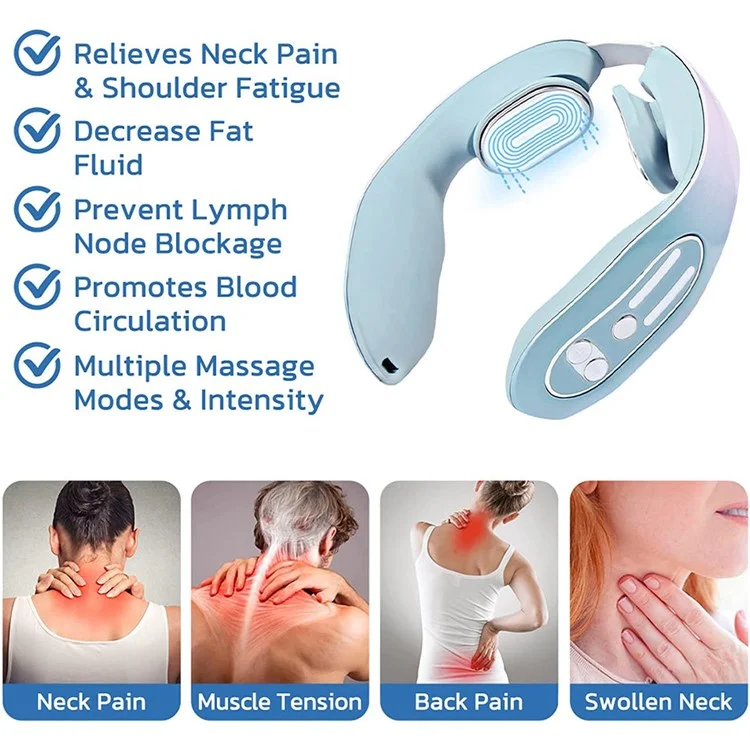 K05 Portable Neck Massager Heating Function Heated Neck Massage Pulse Therapy Cordless Intelligent Massage Tool for Neck Pain Relief