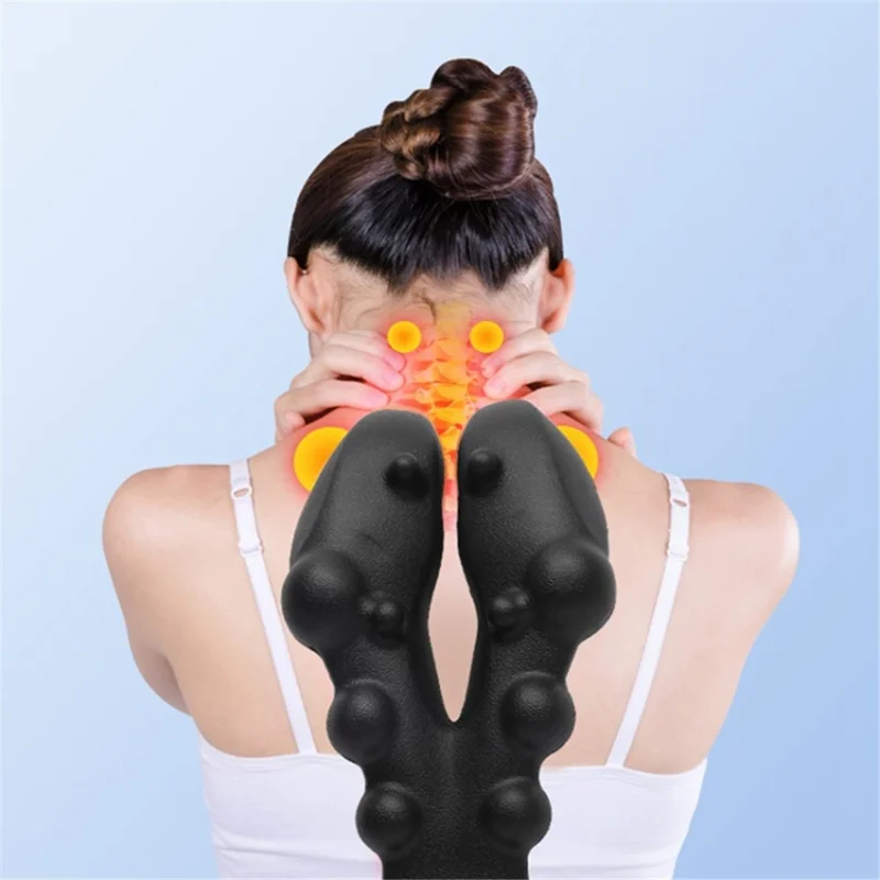 Soft EVA Cervical Spine Massager Pain Relieve Neck Shoulder Relax Massage Tool - Black