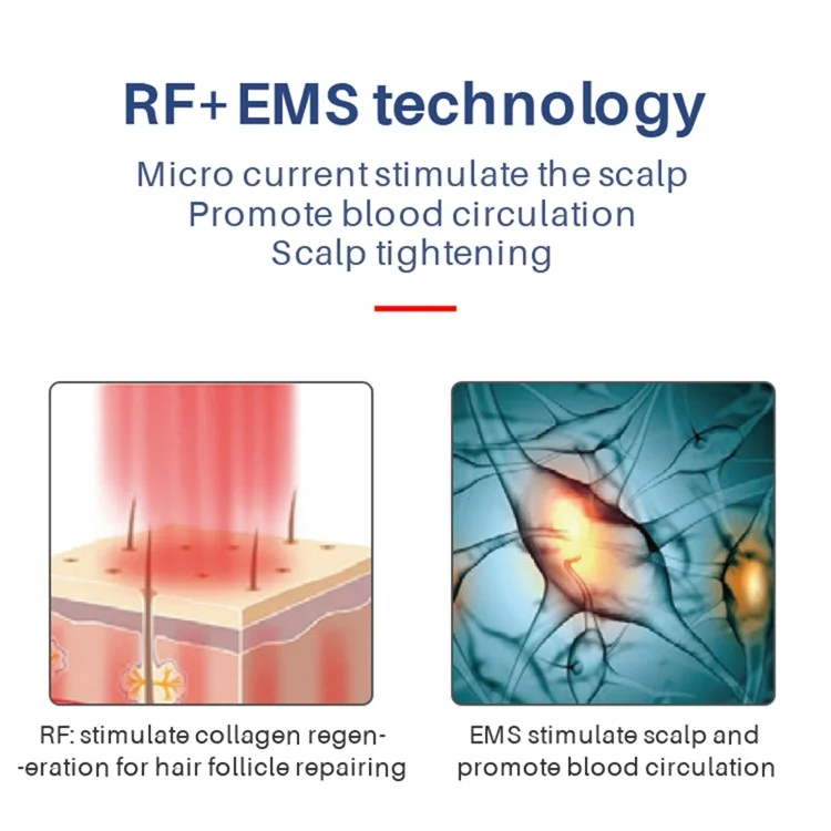 Dispositivo de regrowth capilar láser doméstico BP-206 EMS+ RF+Masajeador de cabeza con vibración Terapia LED roja/azul Masajeador del cuero cabelludo
