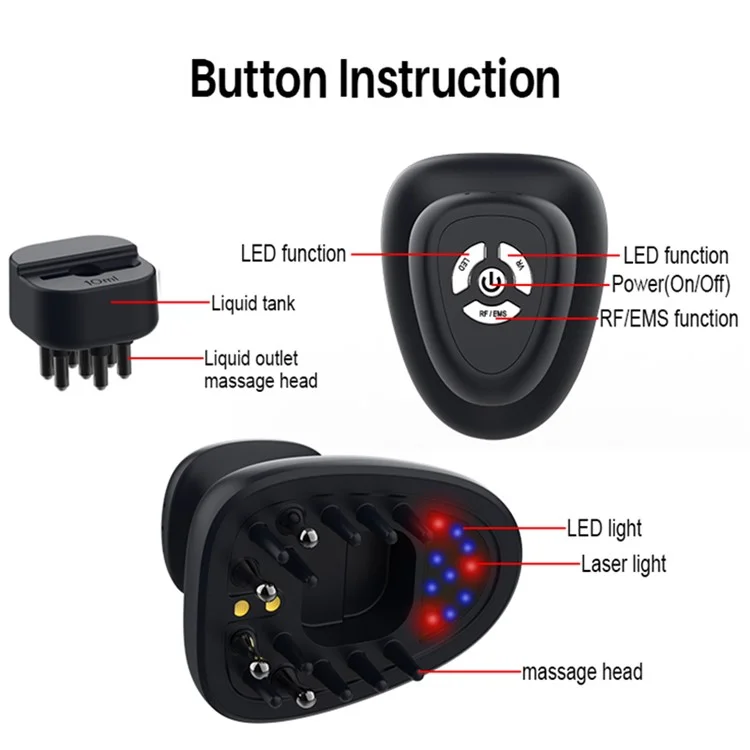 Dispositivo de regrowth capilar láser doméstico BP-206 EMS+ RF+Masajeador de cabeza con vibración Terapia LED roja/azul Masajeador del cuero cabelludo