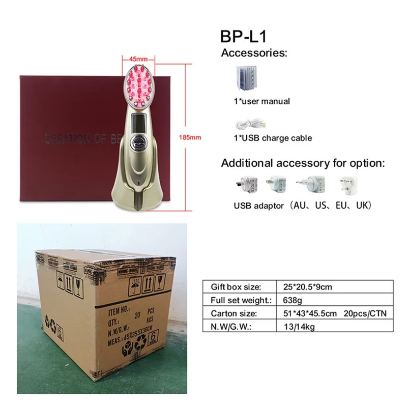 BP-L1 Pente Massageador de Cabelo a Laser Cuidado em Casa - Dourado