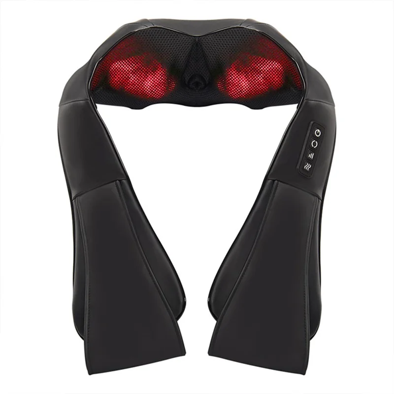 JH-R2 Heated Neck Pad Massager Kneading Back Massager Shiatsu Shoulder Massage for Home Office Car Use - Black / US Plug