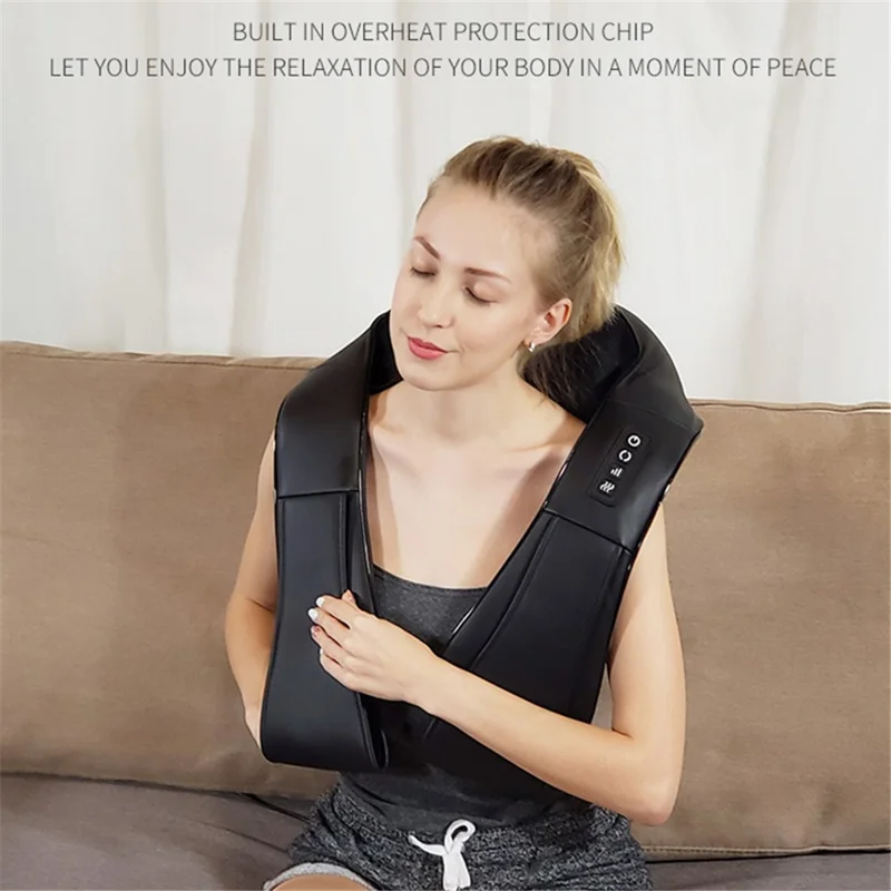 JH-R2 Heated Neck Pad Massager Kneading Back Massager Shiatsu Shoulder Massage for Home Office Car Use - Black / US Plug