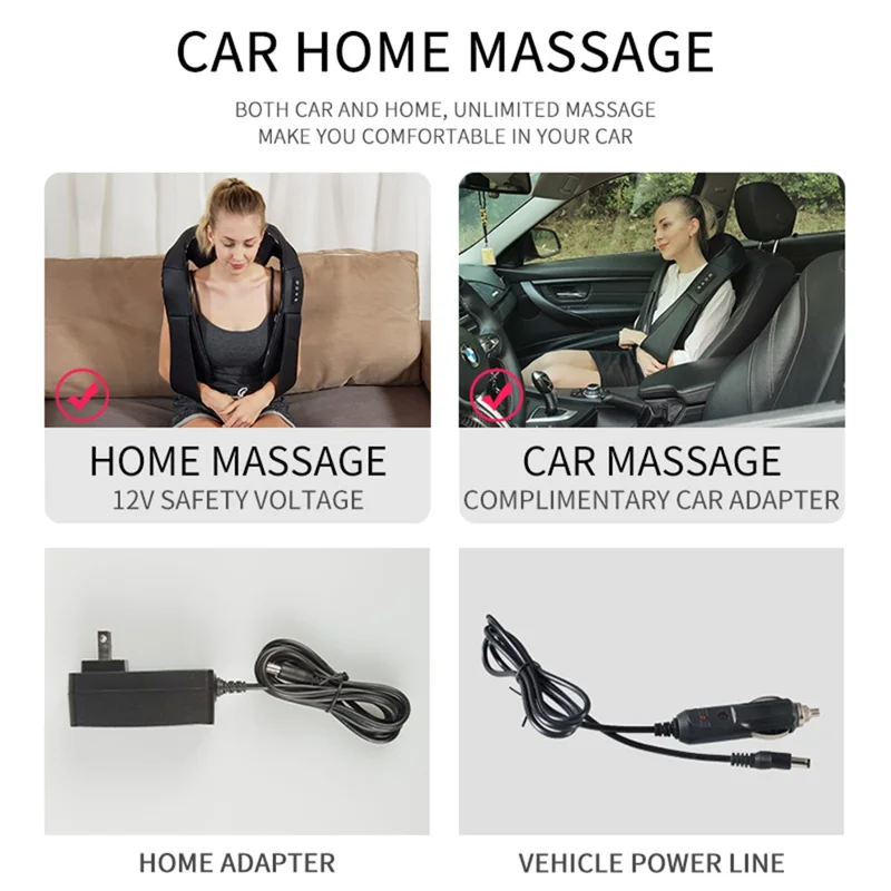 JH-R2 Heated Neck Pad Massager Kneading Back Massager Shiatsu Shoulder Massage for Home Office Car Use - Black / US Plug
