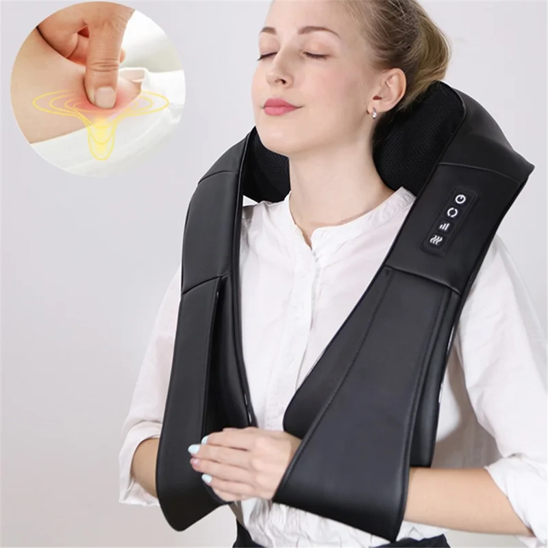 JH-R2 Heated Neck Pad Massager Kneading Back Massager Shiatsu Shoulder Massage for Home Office Car Use - Black / US Plug