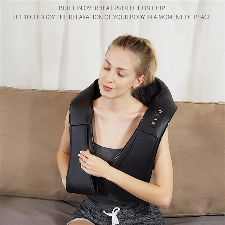 JH-R2 Heated Neck Pad Massager Kneading Back Massager Shiatsu Shoulder Massage for Home Office Car Use - Black / EU Plug