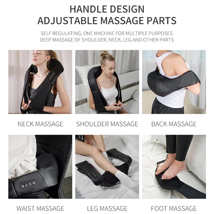 JH-R2 Heated Neck Pad Massager Kneading Back Massager Shiatsu Shoulder Massage for Home Office Car Use - Black / EU Plug
