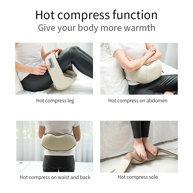 JH-R2 Heated Neck Pad Massager Kneading Back Massager Shiatsu Shoulder Massage for Home Office Car Use - Black / EU Plug
