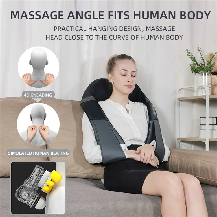 JH-RC1 Plug-in Back Neck Shoulder Massager Hot Compress 4D Kneading Beating Massager for Relief on Full Body Muscles - Schwarz / Grau / US-Stecker