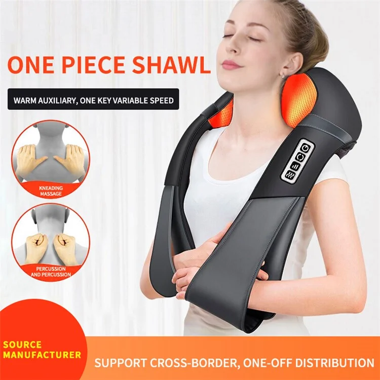 JH-RC1 Plug-in Back Neck Shoulder Massager Hot Compress 4D Kneading Beating Massager for Relief on Full Body Muscles - Schwarz / Grau / US-Stecker