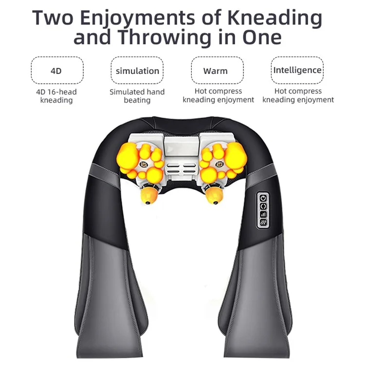 JH-RC1 Plug-in Back Neck Shoulder Massager Hot Compress 4D Kneading Beating Massager for Relief on Full Body Muscles - Schwarz / Grau / US-Stecker