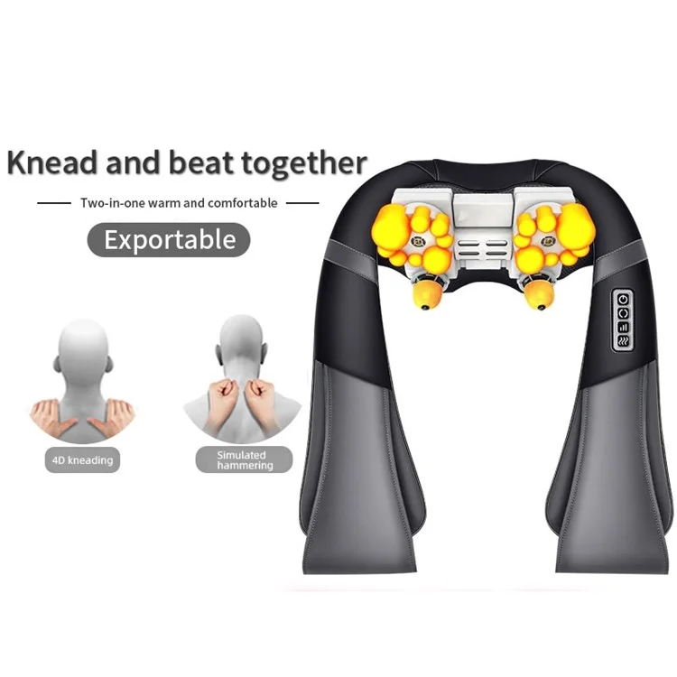 JH-RC1 Plug-in Back Neck Shoulder Massager Hot Compress 4D Kneading Beating Massager for Relief on Full Body Muscles - Schwarz / Grau / US-Stecker
