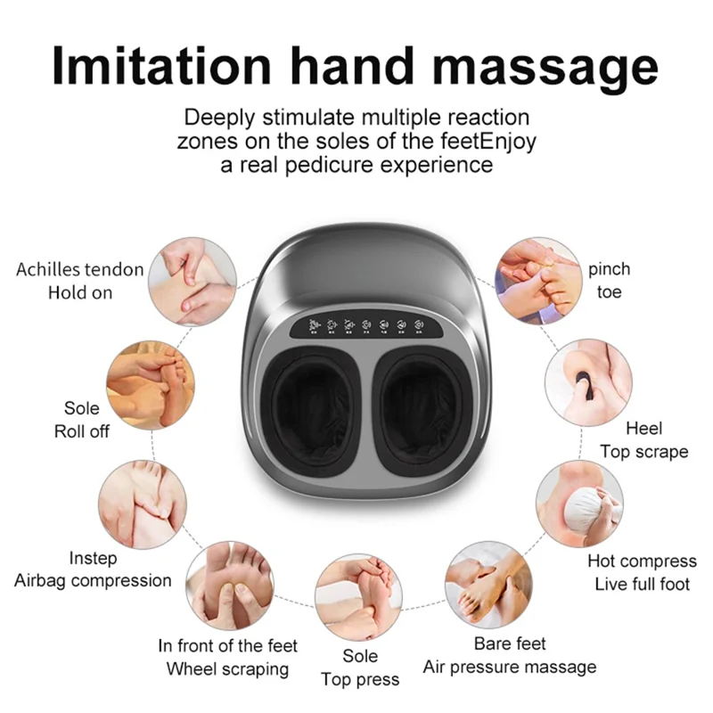 JH-ZL1 Foot Massager Heated Rolling Air Compression Feet Massager Machine with Remote - White / US Plug