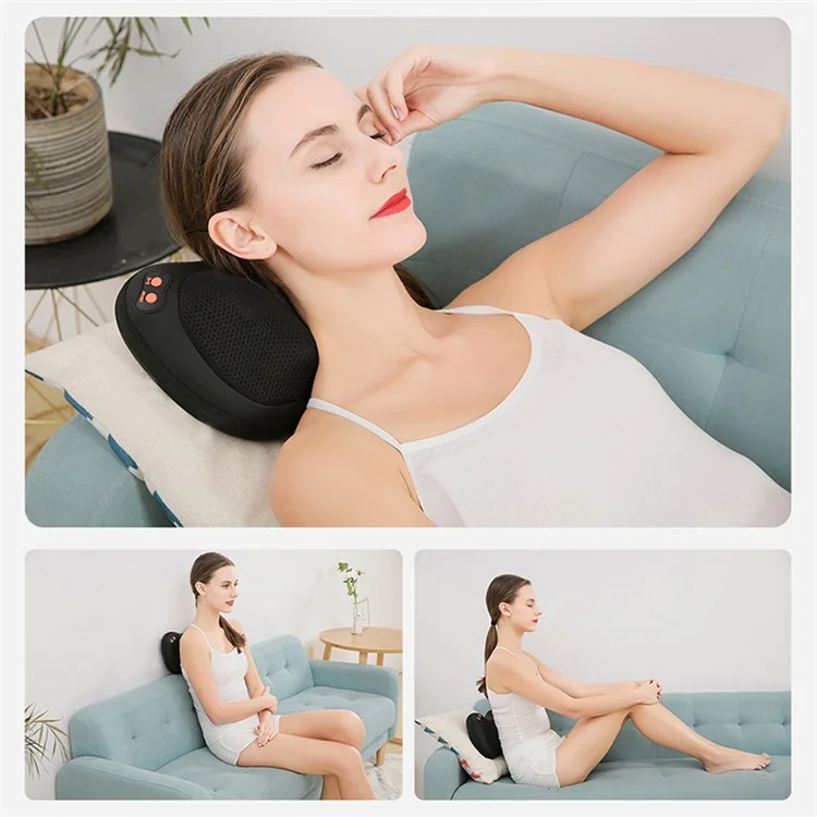 JH-016 Waist Back Massager 4-Node Neck Massager Electric Shoulder Foot Massage Pillow with Heat, Plug-in - Black / EU Plug
