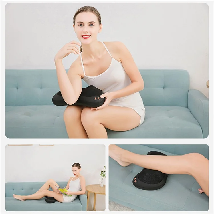 JH-016 Waist Back Massager 4-Node Neck Massager Electric Shoulder Foot Massage Pillow with Heat, Plug-in - Black / EU Plug
