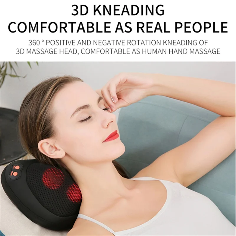 JH-016 Waist Back Massager 4-Node Neck Massager Electric Shoulder Foot Massage Pillow with Heat, Plug-in - Black / EU Plug