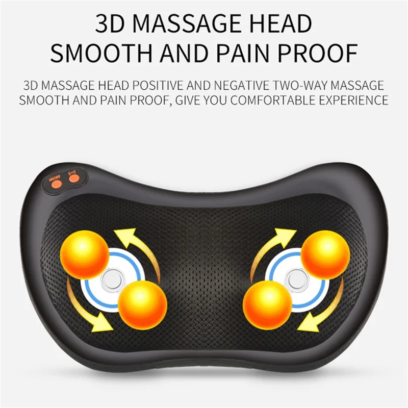 JH-016 Waist Back Massager 4-Node Neck Massager Electric Shoulder Foot Massage Pillow with Heat, Plug-in - Black / EU Plug