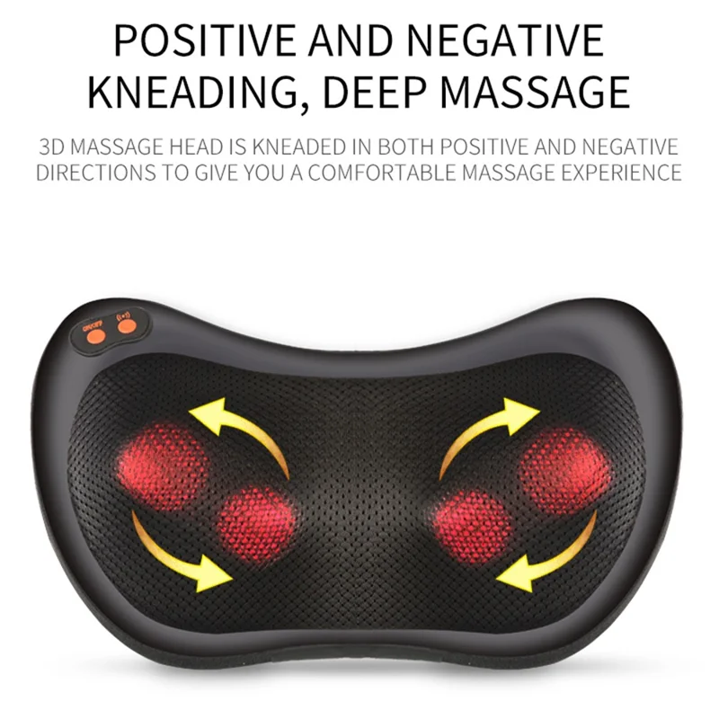 JH-016 Waist Back Massager 4-Node Neck Massager Electric Shoulder Foot Massage Pillow with Heat, Plug-in - Black / EU Plug