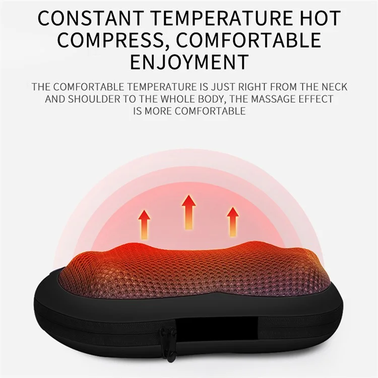 JH-016 Waist Back Massager 4-Node Neck Massager Electric Shoulder Foot Massage Pillow with Heat, Plug-in - Black / EU Plug