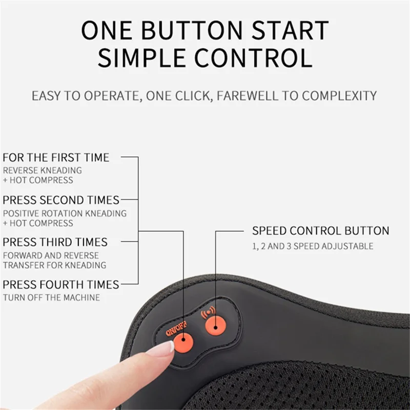 JH-016 Waist Back Massager 4-Node Neck Massager Electric Shoulder Foot Massage Pillow with Heat, Plug-in - Black / EU Plug