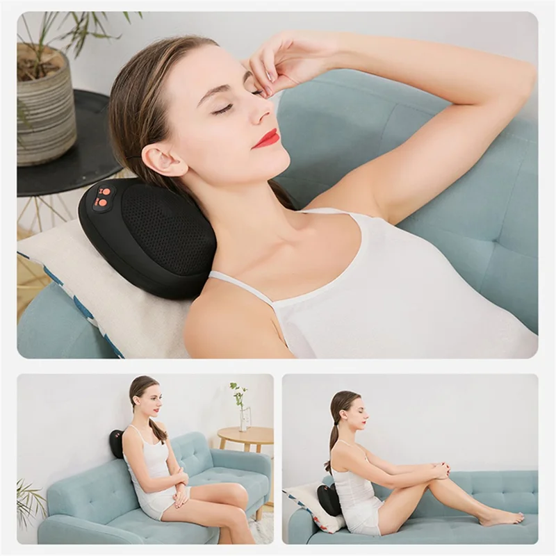 JH-016 Taillenmassagegerät mit 4 Massageknoten, Nackenmassagegerät elektrisch, Schulter-Fußmassagekissen mit Wärme, Stecker-Schwarz / US-Stecker